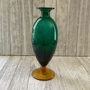 Gardeners Eden Art Glass Emerald Green & Amber Classic Vase